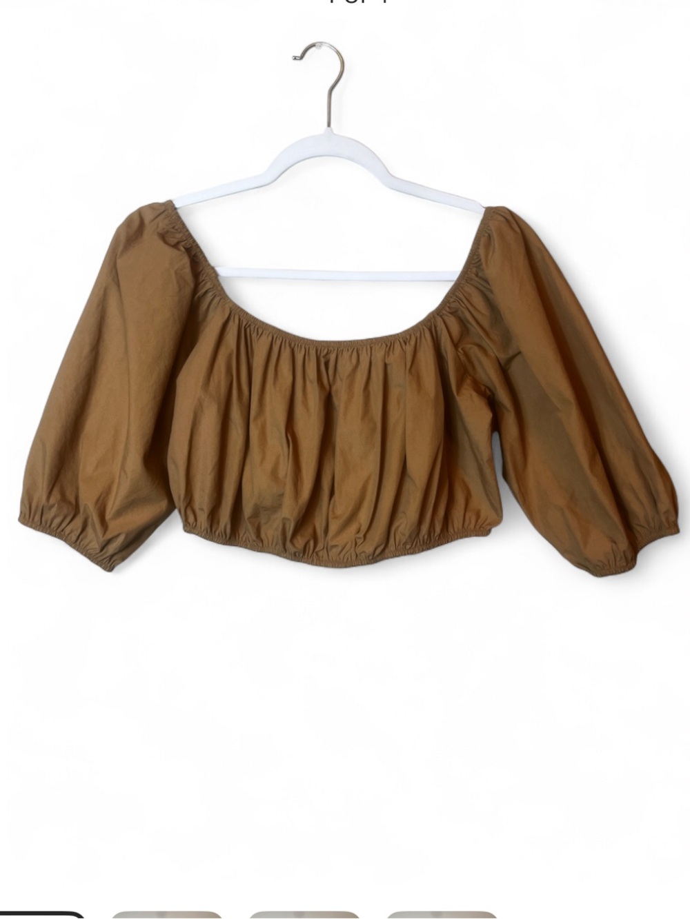 OZMA of California 100% Cotton Georgia Puff Sleeve Crop Top in Tan Size XS